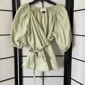 Universal Thread Cross Tie Blouse with Puff Sleeve